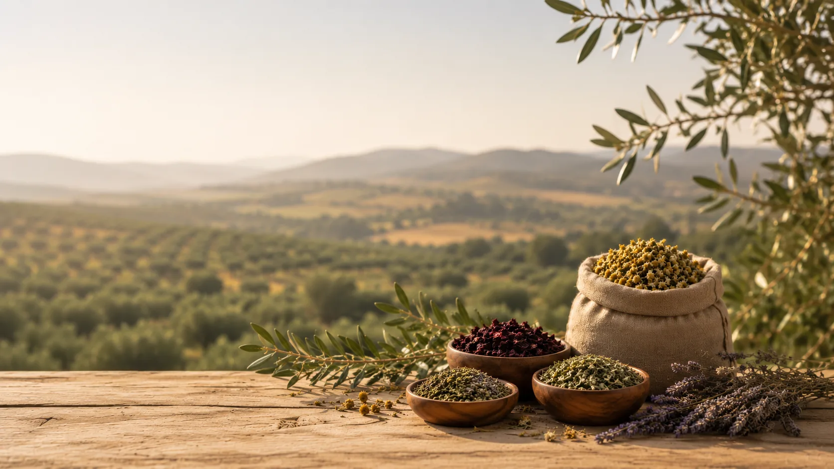 Egyptian olive groves and herb harvest
